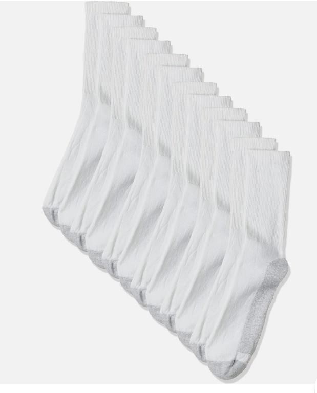 Hanes mens 6-pack Cushion crew socks, White, 6 12