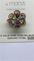 18k gold over sterling jeweled ring, size 7