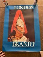 Braniff Airlines LONDON Travel Poster 1980's