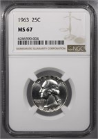 1963-P Washington Quarter 25C NGC MS67 corner chip