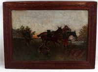 19TH CENTURY OIL ON BOARD PAINTING FRENCH SOLDIERS