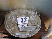 (6) Horse Themed Glasses on a Silver-Plate Tray