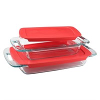 R1004  Pyrex Rectangular Bakeware Set, Red Lids