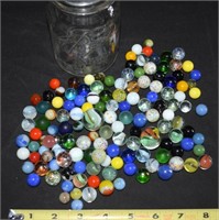 Jar of Vintage-Contempo Glass Marbles + Shooters