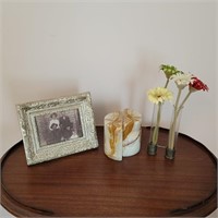 Vintage Framed Picture, Marble Book Ends & Double