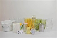 Lot of Glasses, Small Aluminum Creamer, Glass