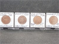 Lot of 5 Copper England Large Pennies