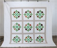 Green, Brown, & White Flower Quilt