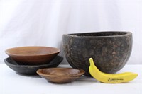 4 Vtg. Hand-Carved Wooden Bowls and Dishes