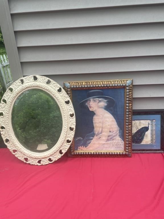 Antique mirror, and picture