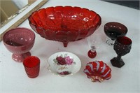 Red Glass Lot - Serving Bowl, Cup, Decorations
