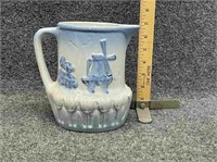 Blue Stoneware "Windmill" pitcher