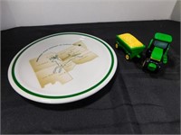 John Deere plate; salt and pepper shakers