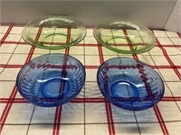 2 GREEN PYREX SWIRL 2 AURORA COBALT BLUE BOWLS