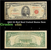 1963 $5 Red Seal United States Note Grades vf+