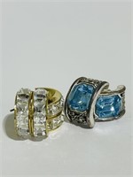 Vintage jewelry earrings clear blue rhinestones