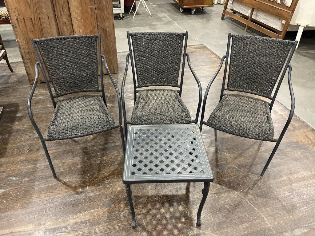THREE CHAIRS AND SMALL TABLE