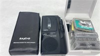 Sanyo Micro Cassette Recorder with cassettes and c
