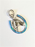 .925 Silver Blue Opal Horse Pendant   S