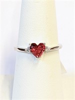 .925 Silver Ruby Heart Ring Sz 7  R