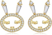 Cute Gold-pl. .52ct White Sapphire Bunny Earrings