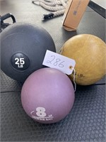 (3) medicine ball lot 25 lbs, 8 lbs, 6 lbs