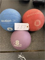 (3) medicine ball lot 6 lbs, 6 lbs, 8 lbs