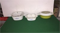 2- Corning Ware & 1- Pyrex Covered Dishes