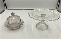 Old Pattern Glass Cake Stand and Candy Dish DH