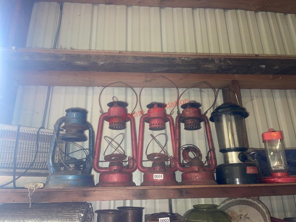 Heater, Lamp lot on shelf w/ bird feeder