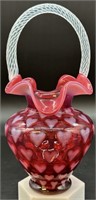 Fenton Cranberry Opal Heart Optic Basket 108/2950