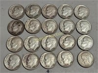 20 silver Roosevelt dimes 1956-64 nice!