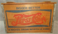 Wood Pepsi Cola Crate with hinged lid