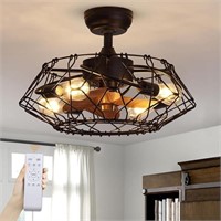Deluxe Industrial Caged Ceiling Fan With Lights