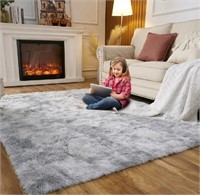 Fluffy Shag Area Rugs, Tie-Dyed Light Gray Shaggy