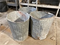 (3) galvanized garbage cans
