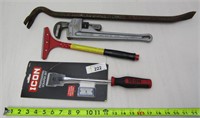 Pry Bar, Pipe Wrench & Scrapers