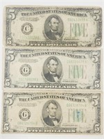 3 1934 (A & C) $5 Federal Reserve Notes / Bills