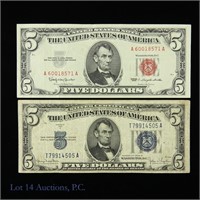 1934-D $5 Silver Certif. & 1963 $5 U.S Note (2)