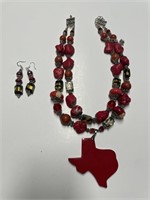 HANDMADE RED CORAL & GLASS BEAD NECKLACE & ER SET