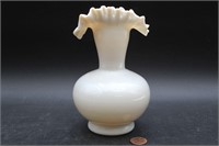Antique Crimped Ruffled Hand-Blown Glass Vase