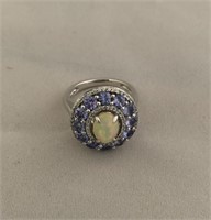 .925 Sterling Silver Amethyst & Opal Cluster Ring