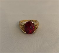 Vintage .925 SS Gold Clad Checkerboard Ruby Ring