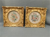 Vintage Cameos 9" x 9". Two framed needle point