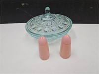 Ind. Glass Candy Dish Hazel Atlas Pink S&P