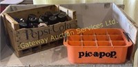 Wooden Pepsi Crate w/ Beer Bottles, Pic-a-pop..