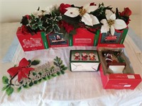 58 qt tote of assorted Christmas decor, train set