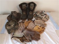 Box of used gloves, hats, men's insulated