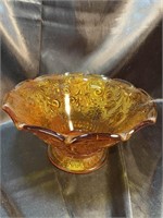 VTG Indiana Tiara Glass Amber Ruffled Large Basket