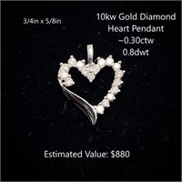 10kt Diamond Heart Pendant, ~0.30ctw, 0.8dwt